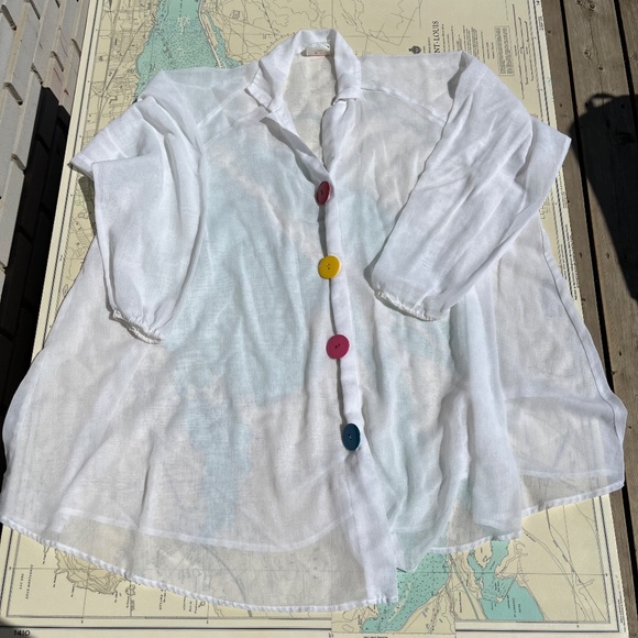 Vintage 1991 Dotti Sheer White Button Up Blouse - Picture 2 of 9